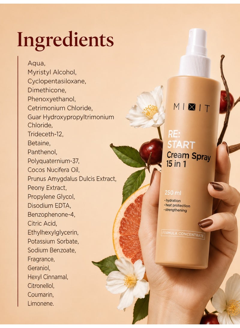 MIXIT RE:START كريم بخاخ للشعر بالكيراتين Perfect Hair متعدد الاستخدامات 15 في 1، واقٍ من الحرارة يُترك على الشعر مع زيت الأرغان، 250 مل - Image 5