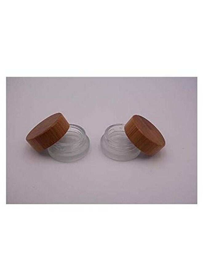 VASANA - 2Pcs 5Ml Mini Empty Refill Frosted Glass Cosmetic Jar Pots With Environmental Bamboo Lid And Pp Liner Travel Sample Packing Container For Makeup Eyeshadow Cream Lotion Contain - Image 1
