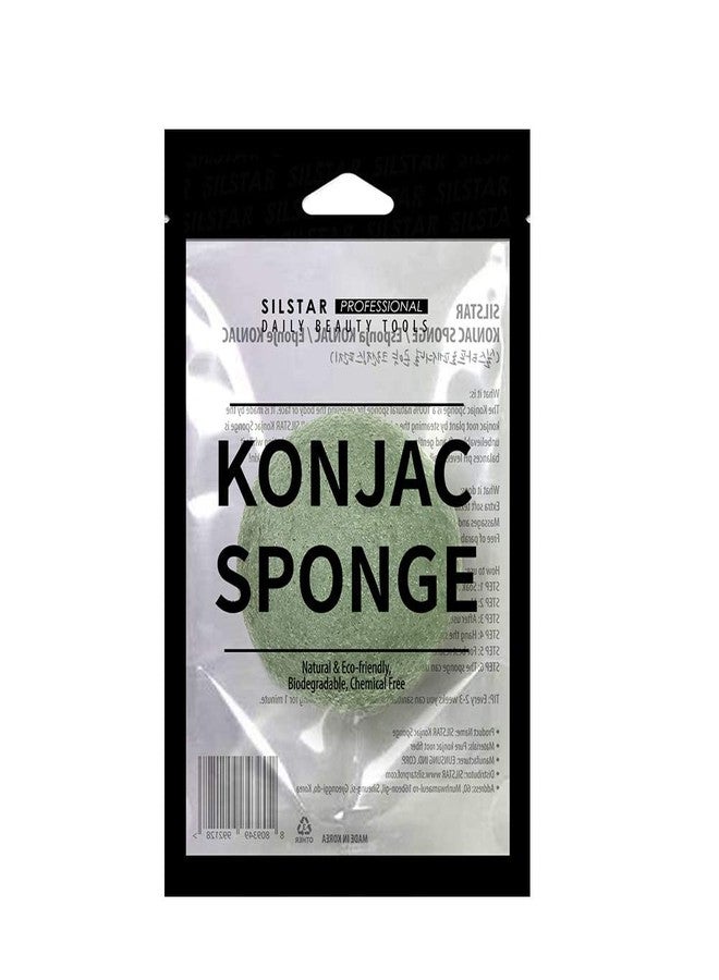 SILSTAR PROFESSIONAL 100% Natural Organic Facial & Body KONJAC Bath Sponge for Natural Glow & Softness by Detoxifying, Deep Make-Up Cleansing, Ph Levels; Good for Babies (Aloe Green, Pack of 1) - Image 1