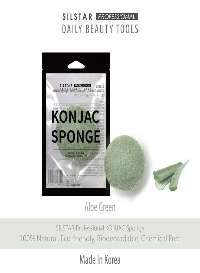 SILSTAR PROFESSIONAL 100% Natural Organic Facial & Body KONJAC Bath Sponge for Natural Glow & Softness by Detoxifying, Deep Make-Up Cleansing, Ph Levels; Good for Babies (Aloe Green, Pack of 1) - Image 2