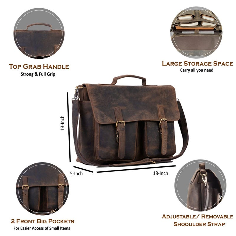 KomalC 18 Inch Leather briefcase Laptop Messenger Bags for Men and Women Best Office Satchel Bag (Messenger Bag) - Image 3