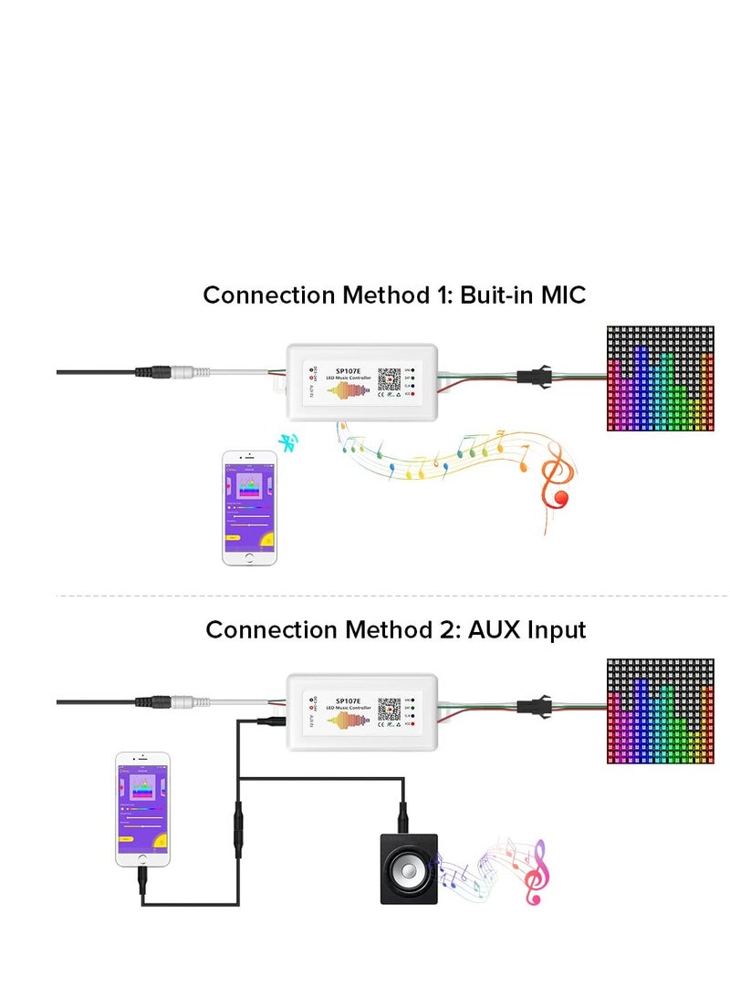 Music Bluetooth Full Color Controller, Smart Mobile Phone APP Control Music Remote Controller, Support Almost All The LED IC Chip Suit for LED Strip, Matrix Panel,Module Buli-in Mic/AUX Input - Image 4