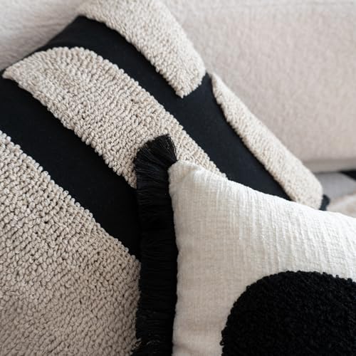 VANNCIO Black White Boho Chunky Tufted Pillow Cover, Neutral Decorative Square Throw Pillow Case, Geometric Woven Modern Sham for Bed Couch Living Room, 18x18 inches, 1PCS - Image 4