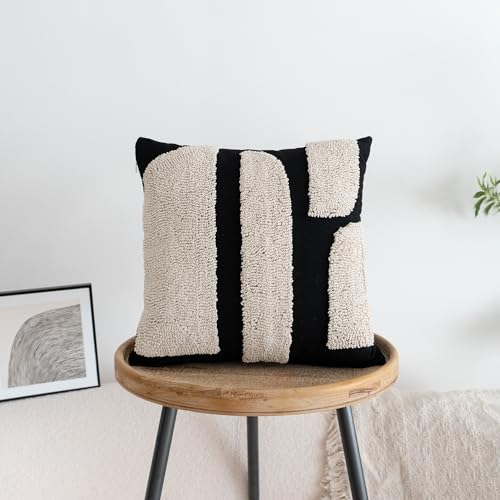 VANNCIO Black White Boho Chunky Tufted Pillow Cover, Neutral Decorative Square Throw Pillow Case, Geometric Woven Modern Sham for Bed Couch Living Room, 18x18 inches, 1PCS - Image 1