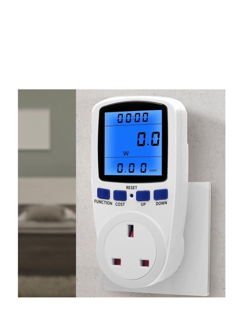 Excefore Power Meter Energy Monitor 240V/13A Watt Meter Plug UK, Power Meter Electricity Usage Monitor, With Backlight LCD Display and 7 Monitoring Modes for Home Hotel Blue Backlight  - Image 3