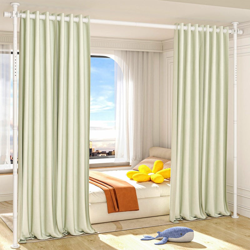 AKTOP Room Divider Curtain Rod, No Drilling Privacy Room Separator for Space Partition, 4-10.5ft(H) 29-73â€(W) Adjustable Heavy Duty Floor to Ceiling Wall Divider Tension Rod for Room Separation, White - Image 1