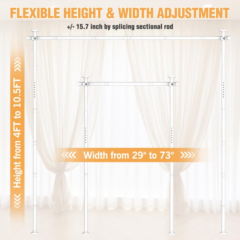 AKTOP Room Divider Curtain Rod, No Drilling Privacy Room Separator for Space Partition, 4-10.5ft(H) 29-73â€(W) Adjustable Heavy Duty Floor to Ceiling Wall Divider Tension Rod for Room Separation, White - Image 2