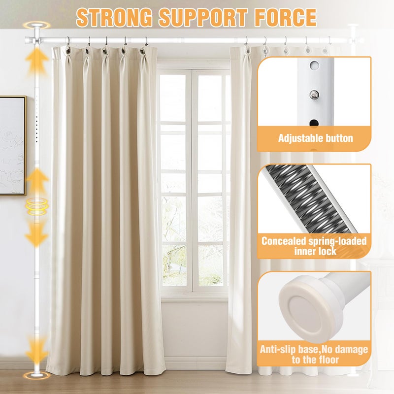 AKTOP Room Divider Curtain Rod, No Drilling Privacy Room Separator for Space Partition, 4-10.5ft(H) 29-73â€(W) Adjustable Heavy Duty Floor to Ceiling Wall Divider Tension Rod for Room Separation, White - Image 3
