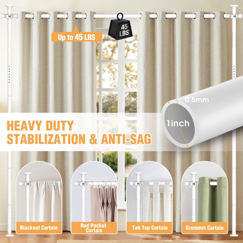 AKTOP Room Divider Curtain Rod, No Drilling Privacy Room Separator for Space Partition, 4-10.5ft(H) 29-73â€(W) Adjustable Heavy Duty Floor to Ceiling Wall Divider Tension Rod for Room Separation, White - Image 4
