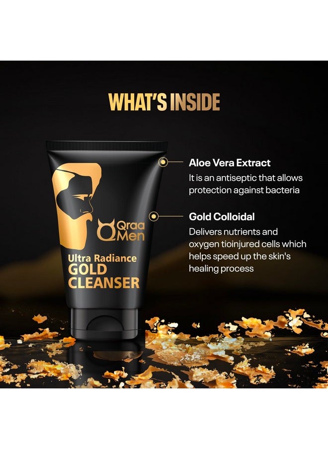 Qraa Men Gold Face Wash With 24K Gold | Deep Cleansing, Anti-Ageing, Skin Brightening And Whitening Face Cleanser-100G  - Image 3