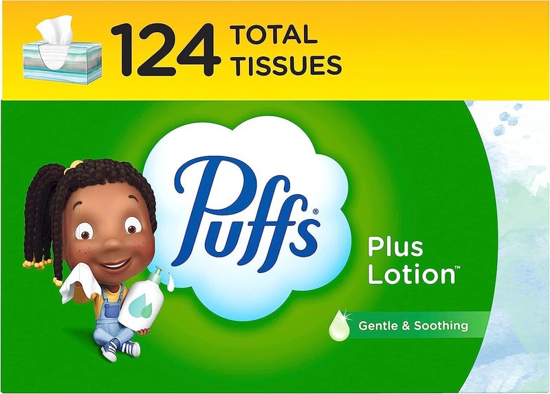 Puffs Plus Lotion Facial Tissue - Family Box with 124 Gentle and Soothing Tissues - Image 1