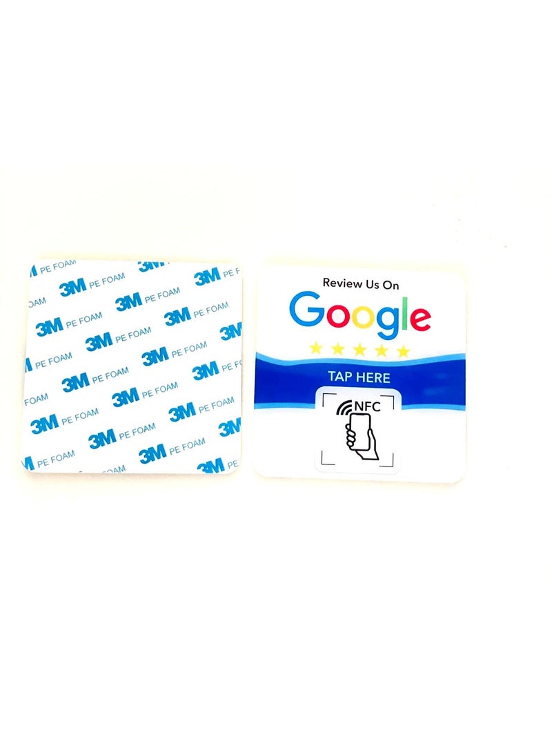 جوجل NFC Google مراجعة الاكريليك الشائكة فوب 3M لاصق في الخلف ، اضغط وشارك (مربع أبيض) - Image 2