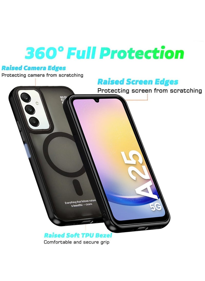 Techie - غطاء خلفي مغناطيسي شفاف مع واقي لعدسة الكاميرا المرتفعة لهاتف Samsung Galaxy A25 - أسود غير لامع - Image 1