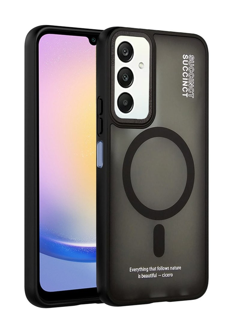 Techie - غطاء خلفي مغناطيسي شفاف مع واقي لعدسة الكاميرا المرتفعة لهاتف Samsung Galaxy A25 - أسود غير لامع - Image 1