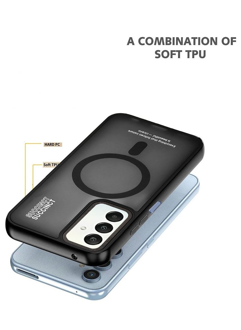 Techie - غطاء خلفي مغناطيسي شفاف مع واقي لعدسة الكاميرا المرتفعة لهاتف Samsung Galaxy A25 - أسود غير لامع - Image 1