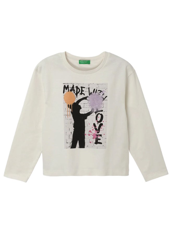Benetton Long Sleeve Printed T-shirt  - Image 1