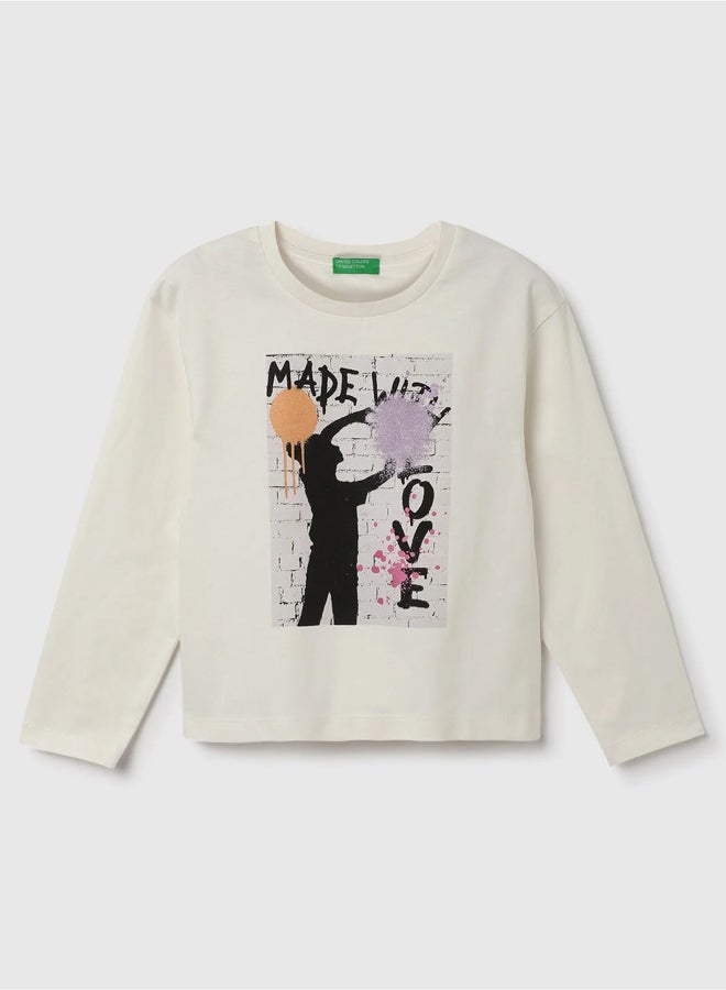 Benetton Long Sleeve Printed T-shirt  - Image 2