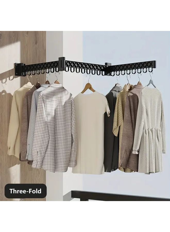 Black 3 Tier Wall Mounted Foldable Drying Rack Adjustable Shelves Metal Frame - Image 3