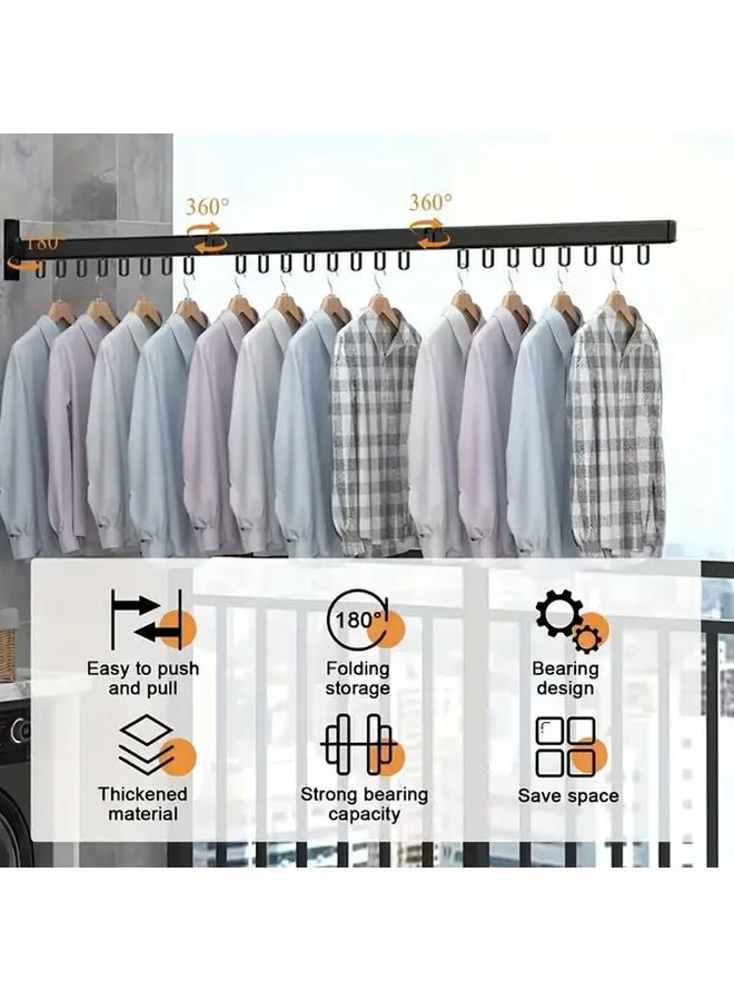 Black 3 Tier Wall Mounted Foldable Drying Rack Adjustable Shelves Metal Frame - Image 5