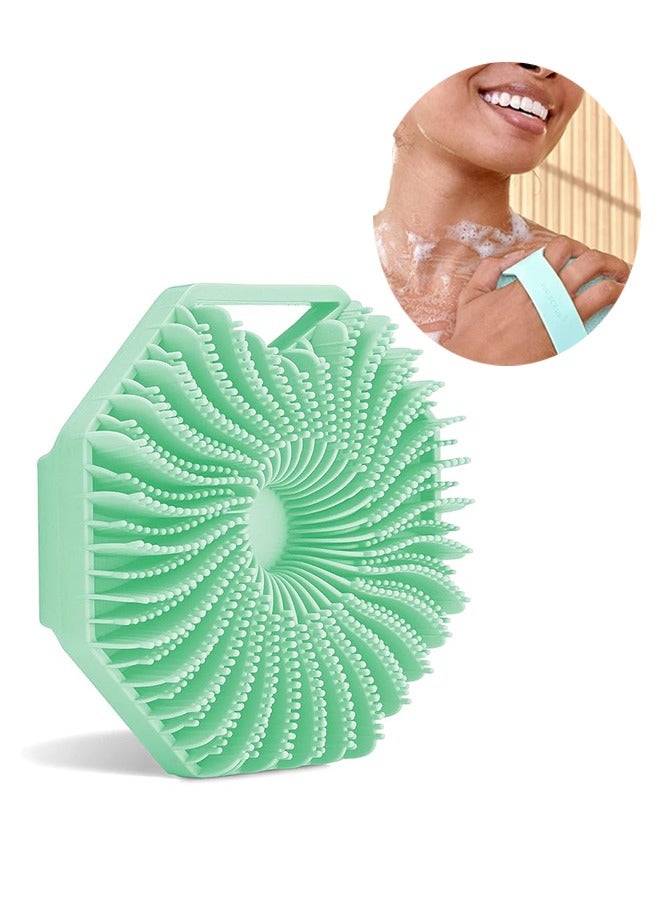مقشر الجسم المصنوع من السيليكون، مقشر للجسم بمقبض مانع للانزلاق، فرشاة للجسم من السيليكون بشعيرات سيليكون ناعمة للاستحمام، فرشاة تنظيف مقشر الاستحمام للبشرة الحساسة (أخضر) - Image 1