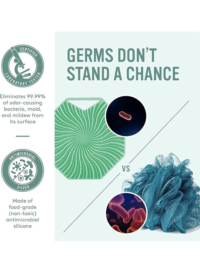 مقشر الجسم المصنوع من السيليكون، مقشر للجسم بمقبض مانع للانزلاق، فرشاة للجسم من السيليكون بشعيرات سيليكون ناعمة للاستحمام، فرشاة تنظيف مقشر الاستحمام للبشرة الحساسة (أخضر) - Image 2