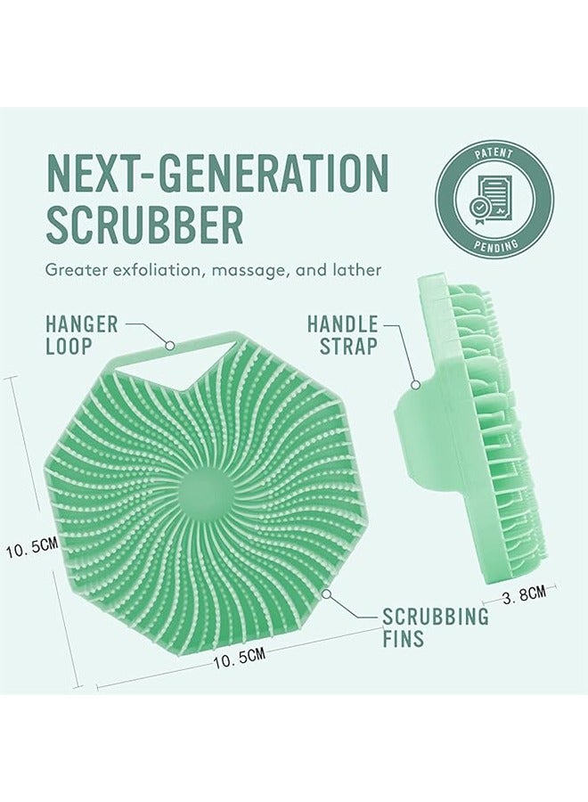 مقشر الجسم المصنوع من السيليكون، مقشر للجسم بمقبض مانع للانزلاق، فرشاة للجسم من السيليكون بشعيرات سيليكون ناعمة للاستحمام، فرشاة تنظيف مقشر الاستحمام للبشرة الحساسة (أخضر) - Image 4
