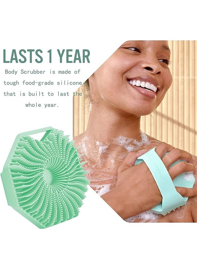 مقشر الجسم المصنوع من السيليكون، مقشر للجسم بمقبض مانع للانزلاق، فرشاة للجسم من السيليكون بشعيرات سيليكون ناعمة للاستحمام، فرشاة تنظيف مقشر الاستحمام للبشرة الحساسة (أخضر) - Image 5