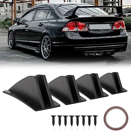 JMTBNO 4pcs Black Curved Shape Rear Bumper Diffuser Universal Shark Fin Spoiler Trim Covers Decoration Set Lip Wing Splitter - Image 1