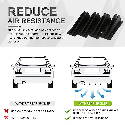 JMTBNO 4pcs Black Curved Shape Rear Bumper Diffuser Universal Shark Fin Spoiler Trim Covers Decoration Set Lip Wing Splitter - Image 2