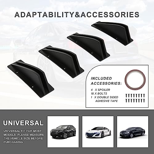 JMTBNO 4pcs Black Curved Shape Rear Bumper Diffuser Universal Shark Fin Spoiler Trim Covers Decoration Set Lip Wing Splitter - Image 5