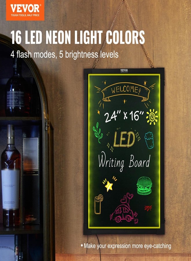فيفور لوحة كتابة رسائل LED من VEVOR، مقاس 24 × 16 بوصة، سبورة مضيئة قابلة للمسح، لوحة عرض قائمة طعام بتأثير نيون، لوحة رسم مع 8 أقلام طباشير فلورسنت وجهاز تحكم عن بعد، للمنزل وحفلات الزفاف والمتاجر - Image 2