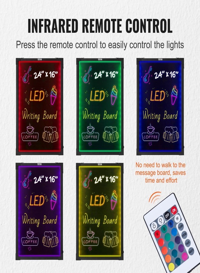 فيفور لوحة كتابة رسائل LED من VEVOR، مقاس 24 × 16 بوصة، سبورة مضيئة قابلة للمسح، لوحة عرض قائمة طعام بتأثير نيون، لوحة رسم مع 8 أقلام طباشير فلورسنت وجهاز تحكم عن بعد، للمنزل وحفلات الزفاف والمتاجر - Image 4