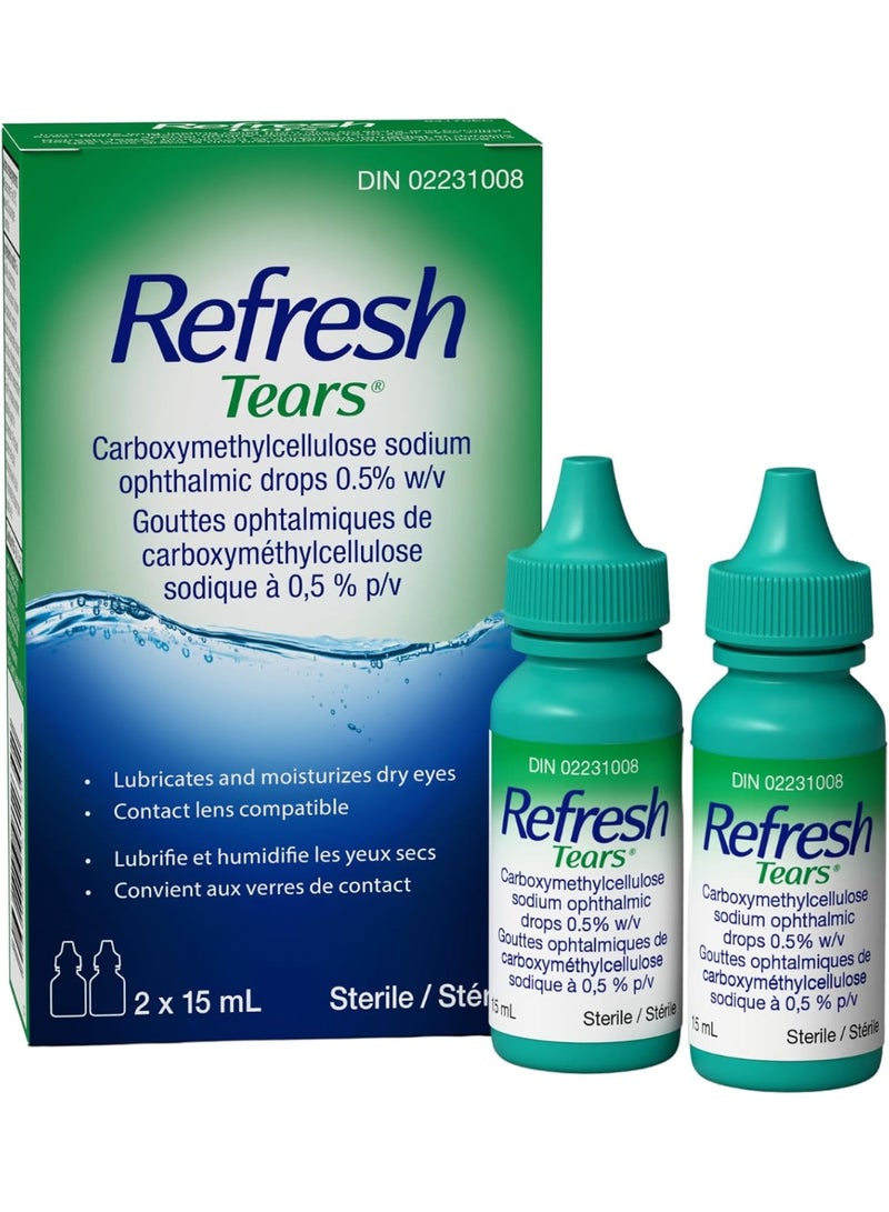 ريفريش محلول ريفرش تيرز للعين، قطرات مرطبة للعين لتخفيف جفاف العين، متوافقة مع العدسات، 2 × 15 مل - Image 1