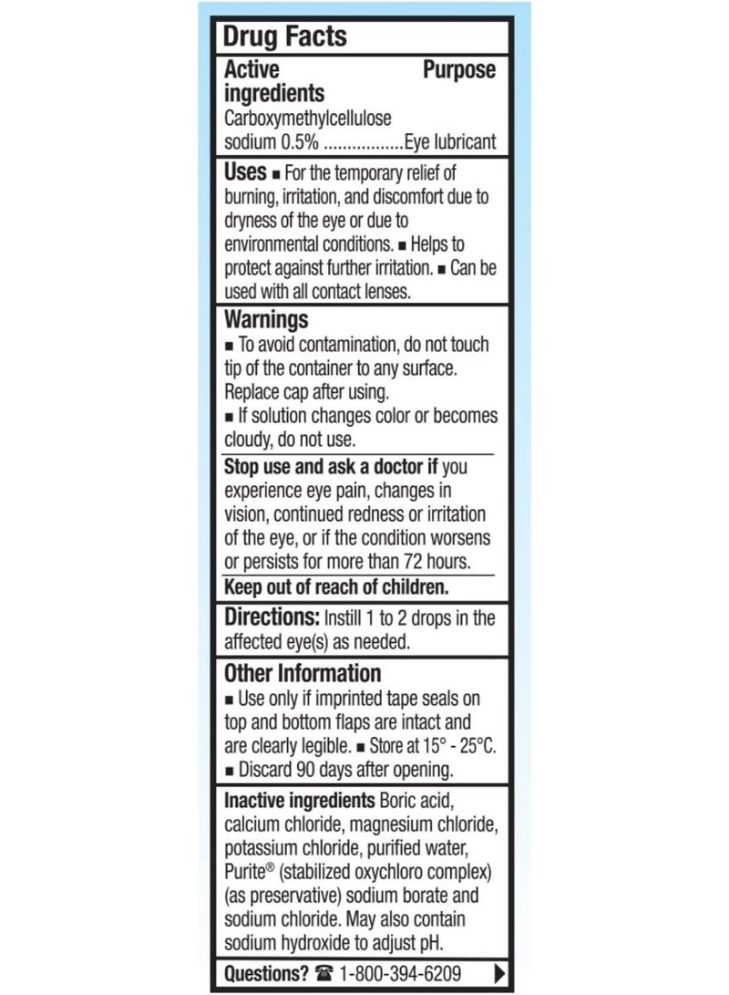 ريفريش محلول ريفرش تيرز للعين، قطرات مرطبة للعين لتخفيف جفاف العين، متوافقة مع العدسات، 2 × 15 مل - Image 3