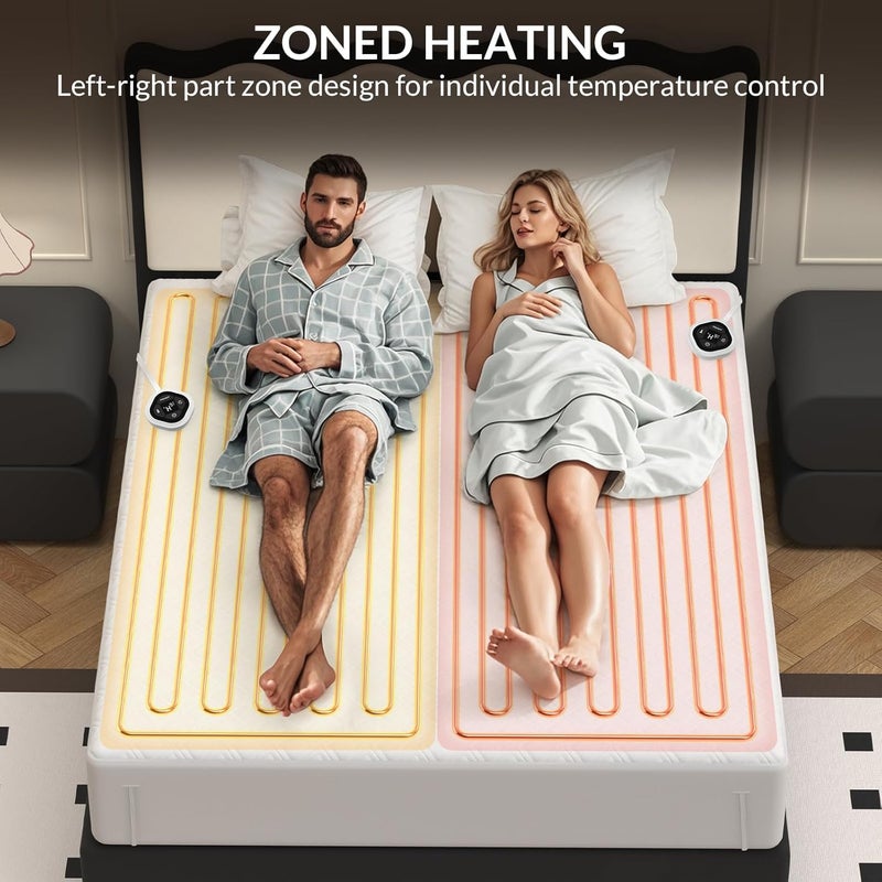 HOMLYNS وسادة مرتبة كهربائية LuxeHeat مدفأة بحجم كوين مع تحكم مزدوج ومنطقة مسبقة التسخين 10 مستويات حرارة 1-10 ساعات مؤقت ذاكرة، زر مضاء - Image 3