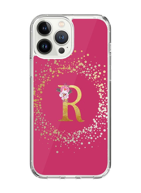 Classic Clear Case For iPhone 15 Pro Max, Hybrid Soft Case Thin Cover- Custom Monogram Initial Letter Floral Pattern Alphabet - R(Dark Pink Rose)