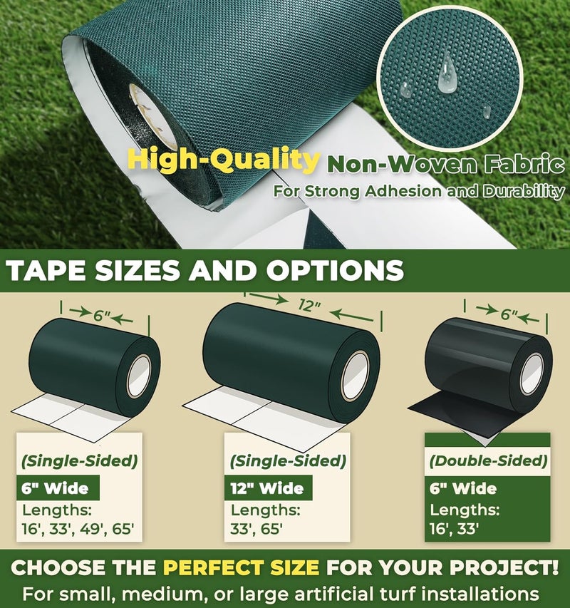 Linghou Artificial Grass Seam Tape 6" x 33' Self Adhesive Turf Tape for Artificial Grass Joining and Installation（15cm x 10m） - Image 4