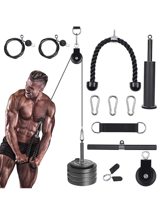 erorex Pulley System Gym, Home Cable Pulley System With Silent Pulley, Tricep Rope, Straight Bar, 2 Cables, Upgrad Loading Pin, 3 Hoist Buckles And Hanging Strap, Home Gym Equipment For Core Routine - Image 1