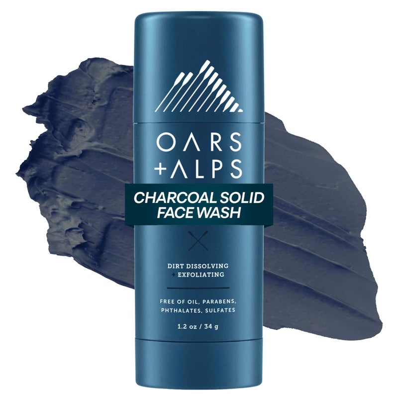 Oars + Alps Exfoliating Face Wash Stick, 2-in-1 Facial Cleanser & Face Exfoliant with Activated Charcoal, Alpine Moss, Dermatologist Tested, Spill Free, Travel Size, 1.2 Oz - Image 1