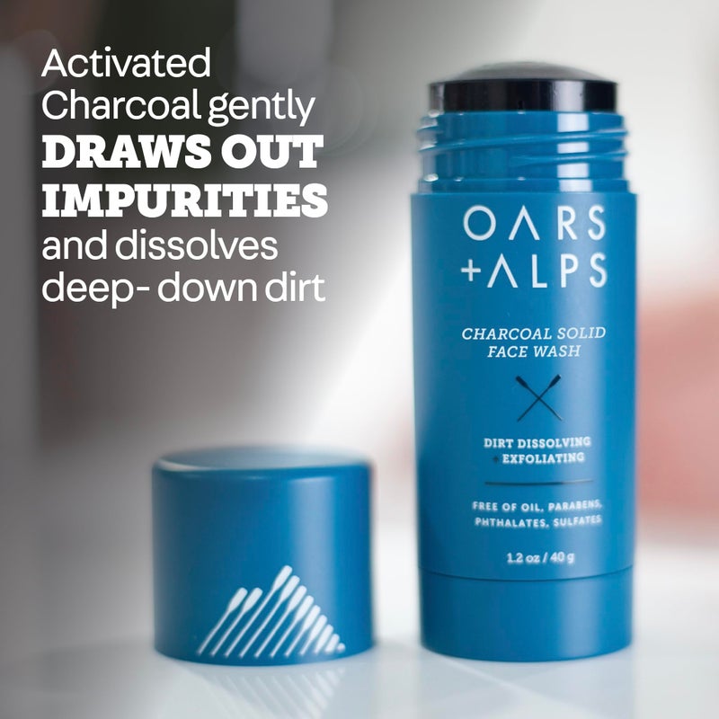 Oars + Alps Exfoliating Face Wash Stick, 2-in-1 Facial Cleanser & Face Exfoliant with Activated Charcoal, Alpine Moss, Dermatologist Tested, Spill Free, Travel Size, 1.2 Oz - Image 3