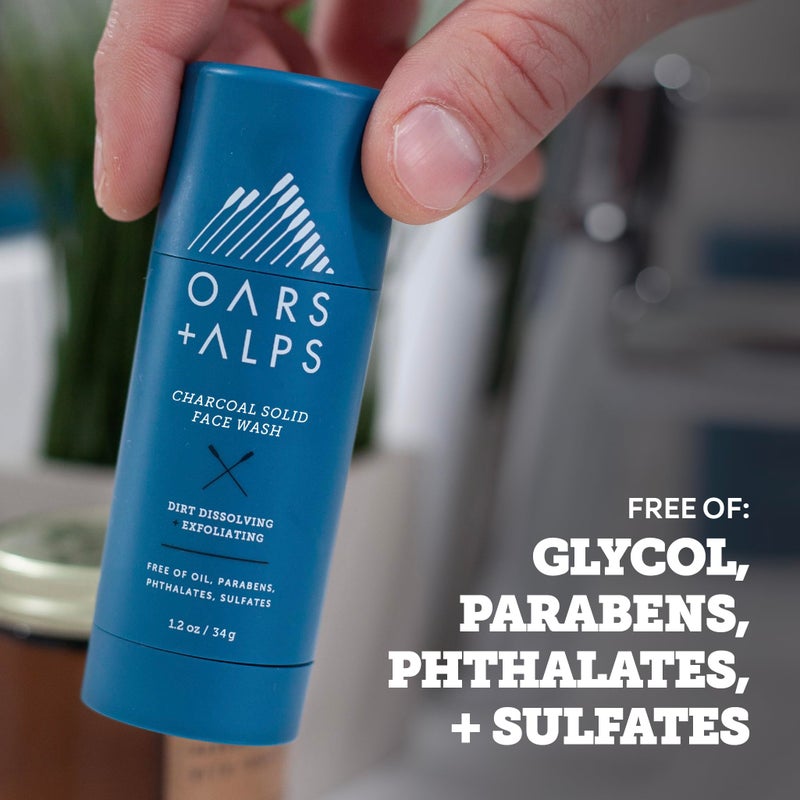 Oars + Alps Exfoliating Face Wash Stick, 2-in-1 Facial Cleanser & Face Exfoliant with Activated Charcoal, Alpine Moss, Dermatologist Tested, Spill Free, Travel Size, 1.2 Oz - Image 5