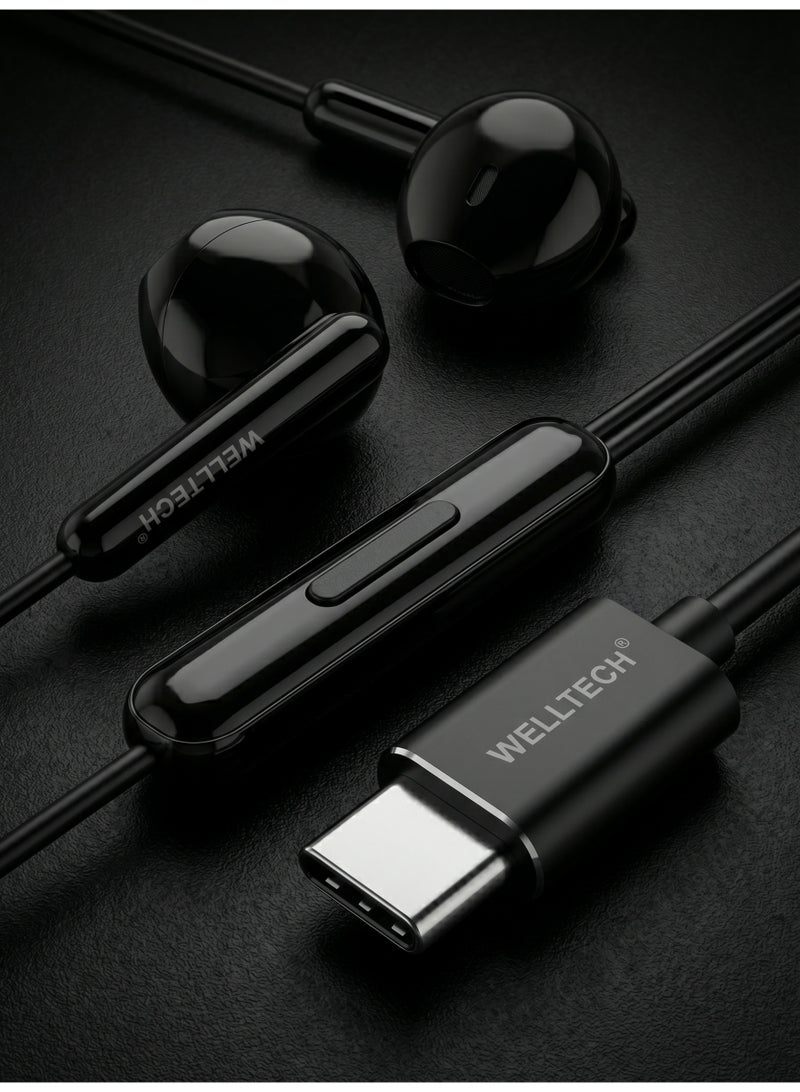 WELLTECH Type C Wired Earphones with Mic High Bass Clear Sound USB C Headphones Noise Isolation In Ear Headset for Android Samsung Calls Gaming WELLTECH HFD80 - Image 3
