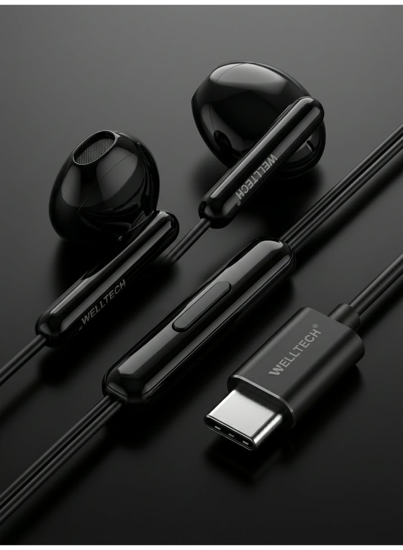WELLTECH Type C Wired Earphones with Mic High Bass Clear Sound USB C Headphones Noise Isolation In Ear Headset for Android Samsung Calls Gaming WELLTECH HFD80 - Image 2
