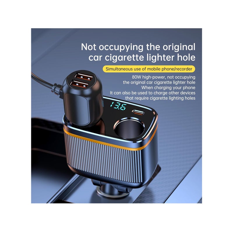 Barakah USB C Car Charger Adapter, 145W Super Fast Cigarette Lighter USB Charger Adapter, with LED Voltmeter, USB C +USB A Car Phone Charger Adapter, for iPhone Samsung & More - Image 4