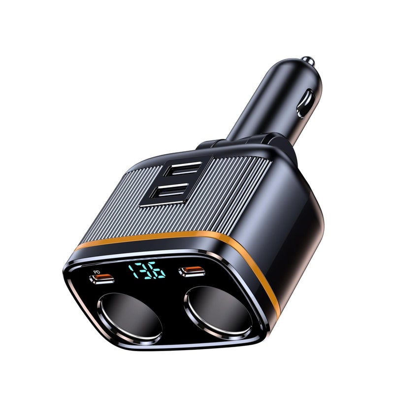 Barakah USB C Car Charger Adapter, 145W Super Fast Cigarette Lighter USB Charger Adapter, with LED Voltmeter, USB C +USB A Car Phone Charger Adapter, for iPhone Samsung & More - Image 1