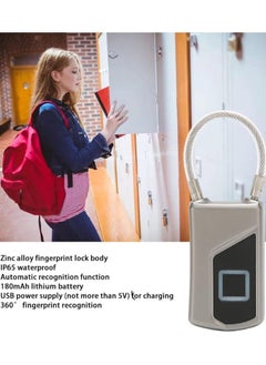 Generic Portable Fingerprint Cable Lock Long Standby Time USB Charge Keyless Padlock, Small Keyless Biometric Waterproof Bluetooth Smart Padlock for Gate, Outdoor Fence, Cabinet, Pool, Yard, Luggage,Travel  - Image 3