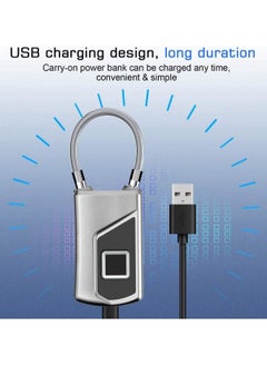 Generic Portable Fingerprint Cable Lock Long Standby Time USB Charge Keyless Padlock, Small Keyless Biometric Waterproof Bluetooth Smart Padlock for Gate, Outdoor Fence, Cabinet, Pool, Yard, Luggage,Travel  - Image 5