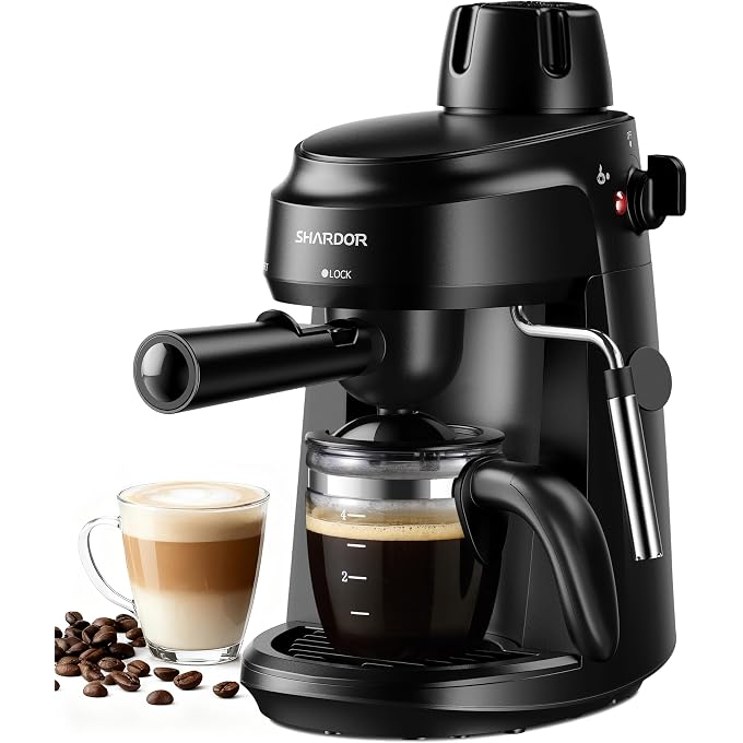 SHARDOR 3.5 Bar Espresso Machine, Compact Expresso Coffee Machines for Home, 4-Cup Espresso Maker with Milk Frother for Cappuccino & Latte, Fast Heating System, Easy-to-Use, 800W, Black - Image 1