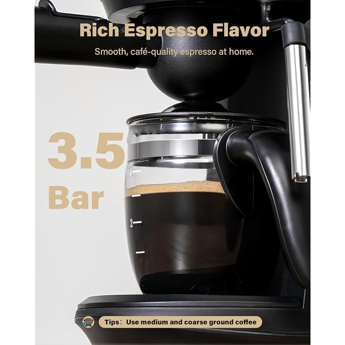SHARDOR 3.5 Bar Espresso Machine, Compact Expresso Coffee Machines for Home, 4-Cup Espresso Maker with Milk Frother for Cappuccino & Latte, Fast Heating System, Easy-to-Use, 800W, Black - Image 2