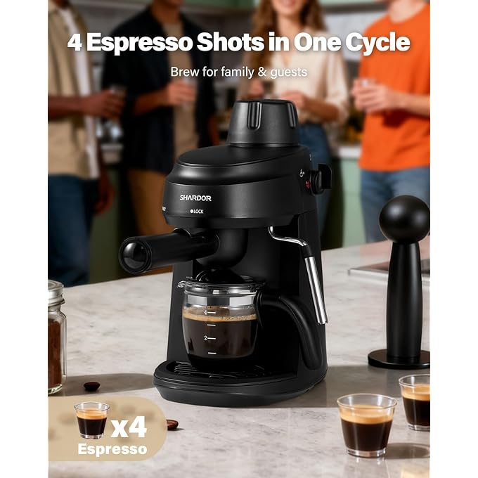 SHARDOR 3.5 Bar Espresso Machine, Compact Expresso Coffee Machines for Home, 4-Cup Espresso Maker with Milk Frother for Cappuccino & Latte, Fast Heating System, Easy-to-Use, 800W, Black - Image 3
